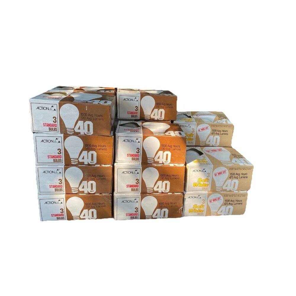 14 (3) Packs Of 40 Watt Lightbulbs Vtg From Action Industries 1990 Most Sealed